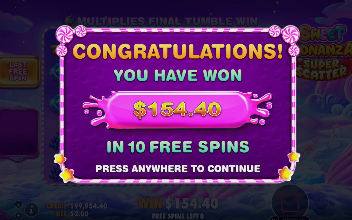 Tumble win total after on-screen multiplier values are added