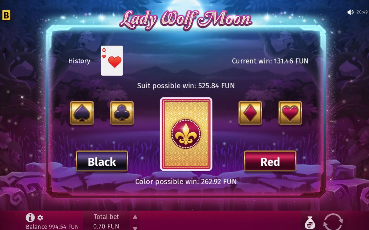 Gamble round offering a colour or exact suit guess