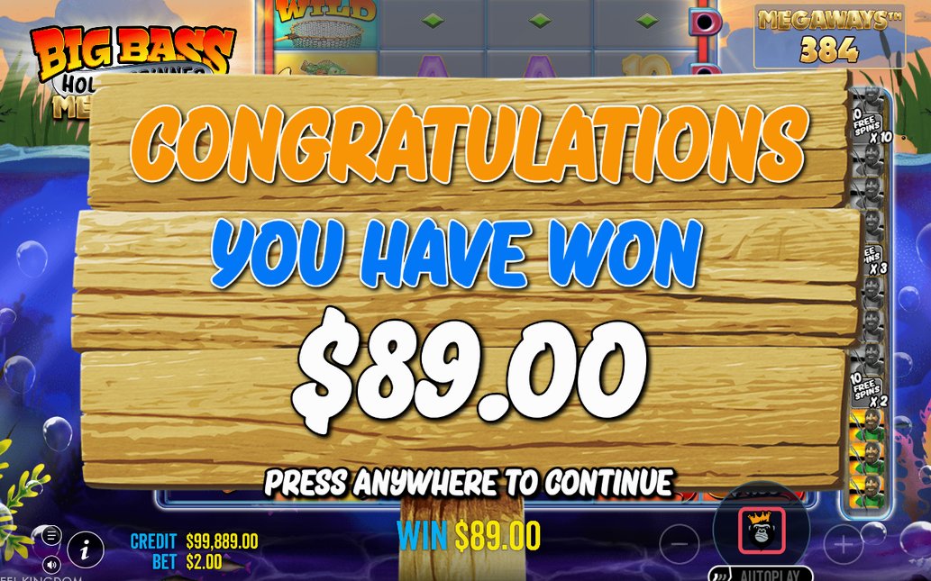 Win screen after a Tumble cascade of winning symbols